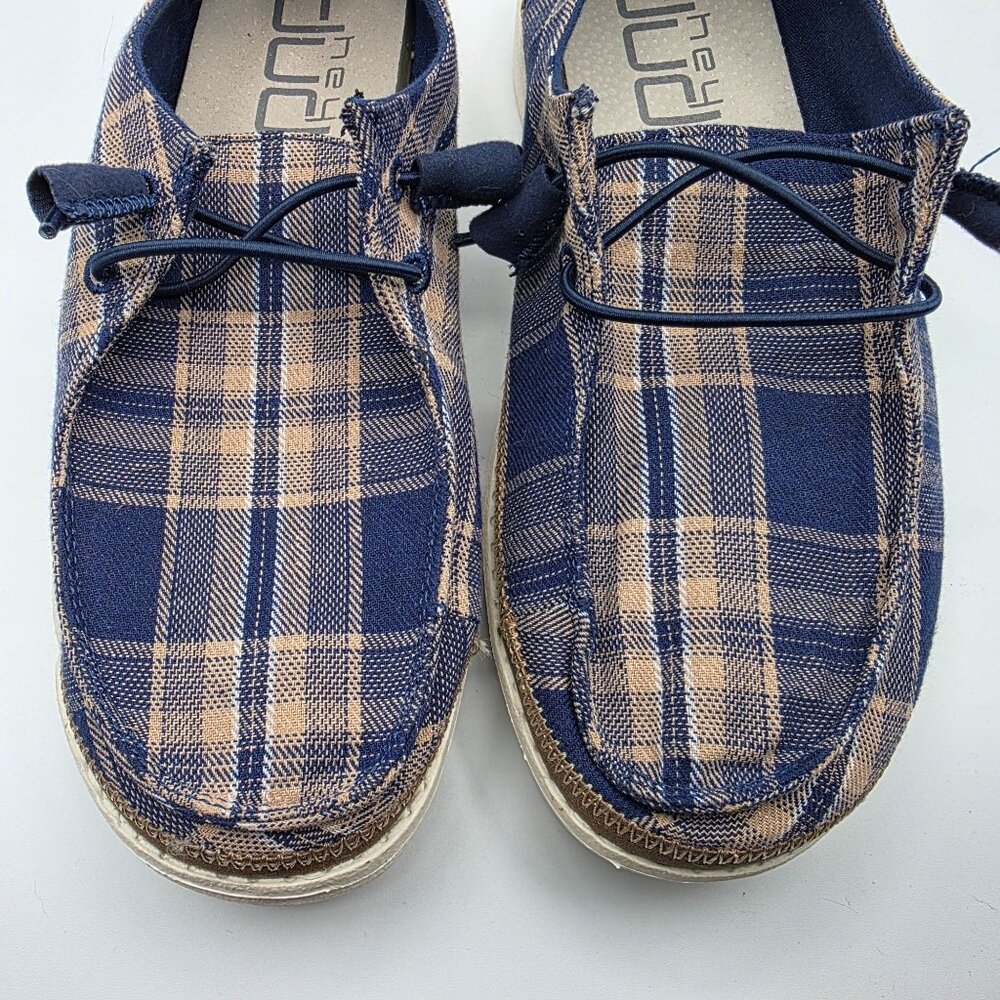 Hey Dude Wendy Tartan Blue Beige Womens Size 7 Shoes Casual Walking Comfort - Picture 10 of 13